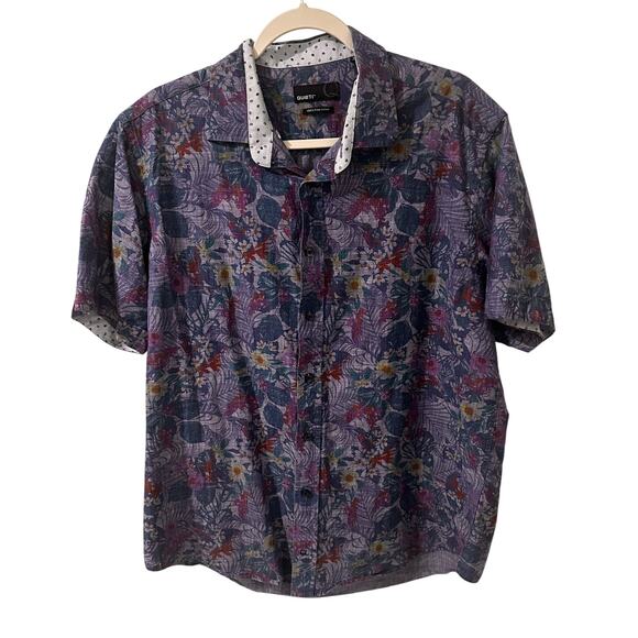 QUIETI Blue Floral Soft SS Cuffed Button Up Men's Shirt 100% Fine Cotton, XL - Picture 1 of 7